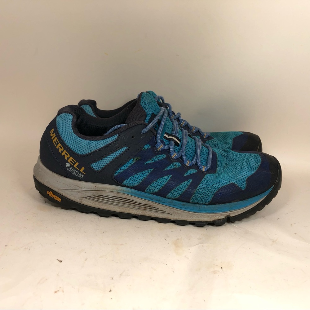 Merrell Mens Size 9 W Blue Nova 2 GTX Gore Tex Vibram Trail Running Shoes